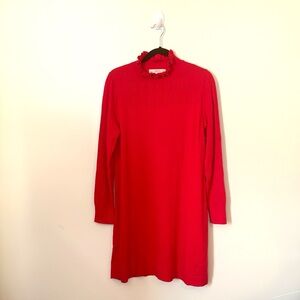 LOFT Ruffle Neck Pointelle Sweater Dress, SZ L